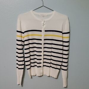 DownEast Women's Striped Cardigan - White, Black, Yellow